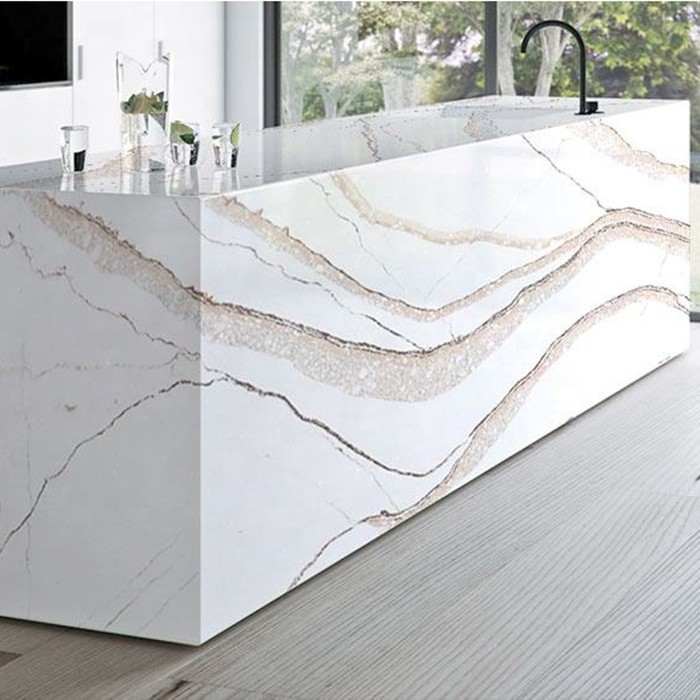 Wholesaler Table Top Slab Calacatta White Gold Artificial Quartz Stone For Kitchen Counter Top